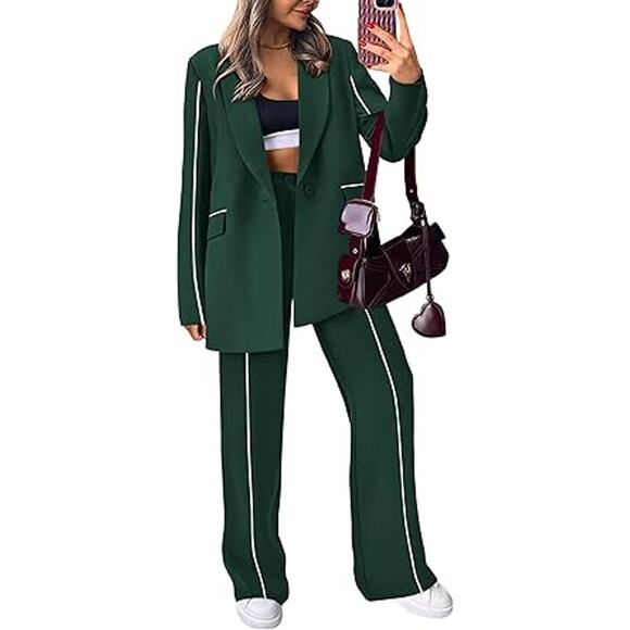 PRETTYGARDEN Women's Fall Spring 2 Piece Blazer Business Casual Oversize Jacket - Picture 1 of 5